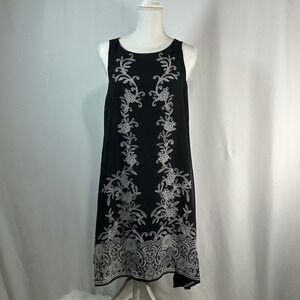 Max Studio Black White Floral Embroidered‎ Shift Dress Size M Sleeveless